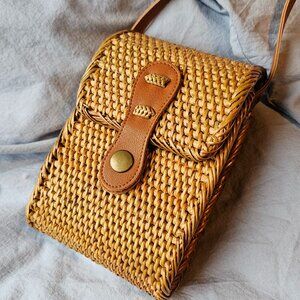 Rattan Basket Woven Shoulder Crossbody Purse
